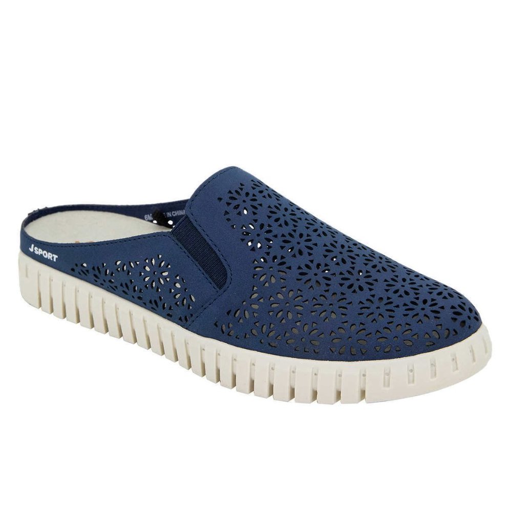 Jsport Ladies' Floral Cutout Lightweight Comfy Slip-On Mule - Navy - Picture 2 of 8
